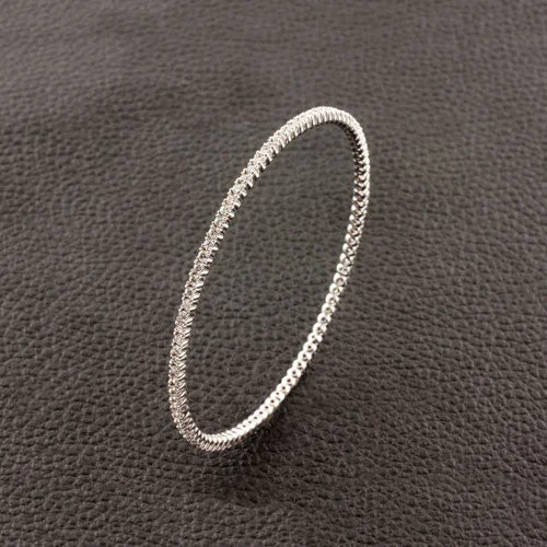 fashion-forward bangles for women-Slip-on Diamond Bangle Bracelet in White Gold