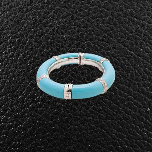 stackable bracelets for women-Turquoise & Diamond Hinged Bangle Bracelet