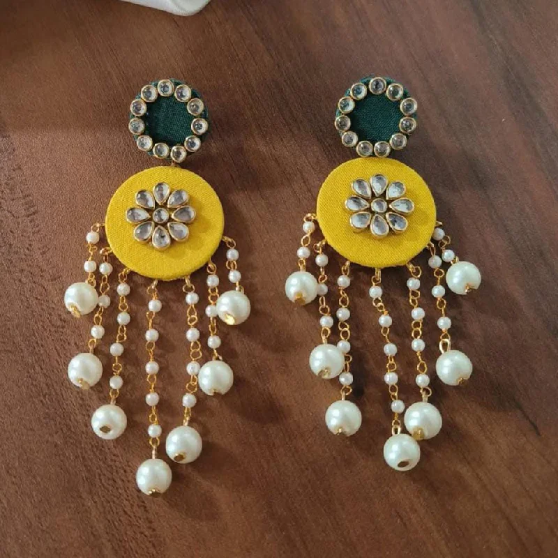 stud earrings with diamonds for women-Shrijicreation Gold Plated Handmade Kundan Stone And Pearls Dangler Earrings