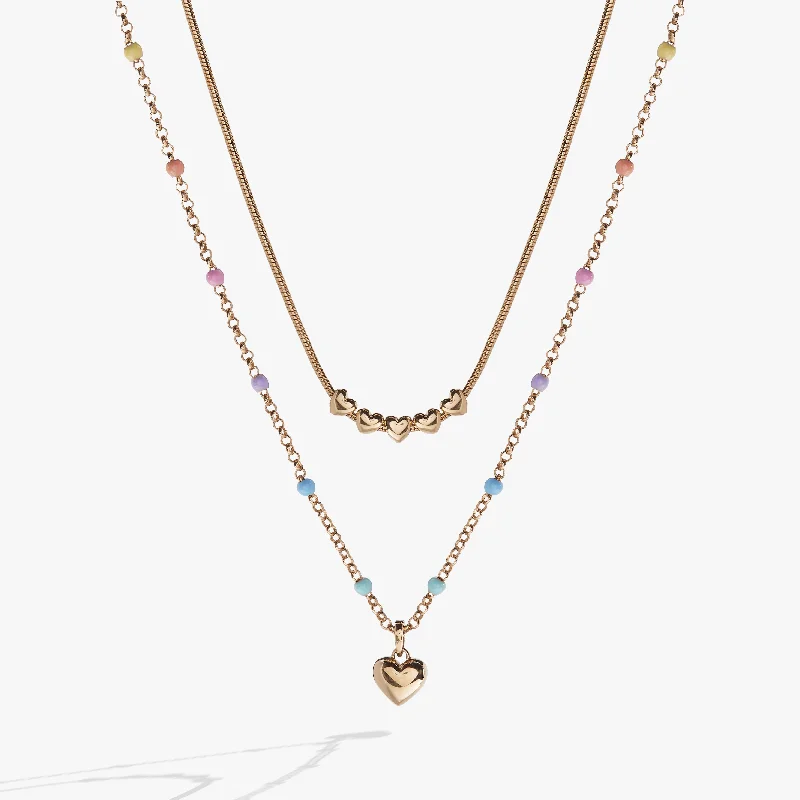 anniversary necklaces for women-Multi Colored Heart Layered Necklace