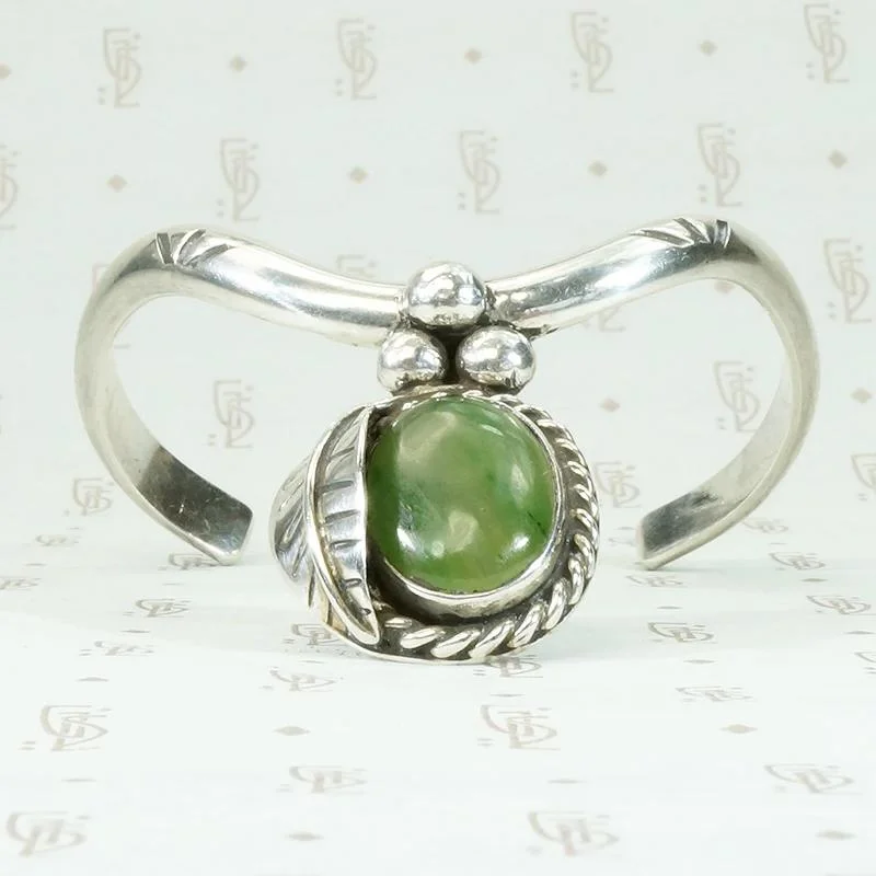 gemstone studded bangles for women-Glossy Green Jade & Sterling Silver Cuff Bracelet