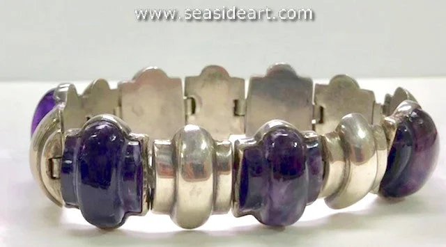 colorful gold bangles for women-Vintage Mexican Sterling Silver & Amethyst Link Bracelet