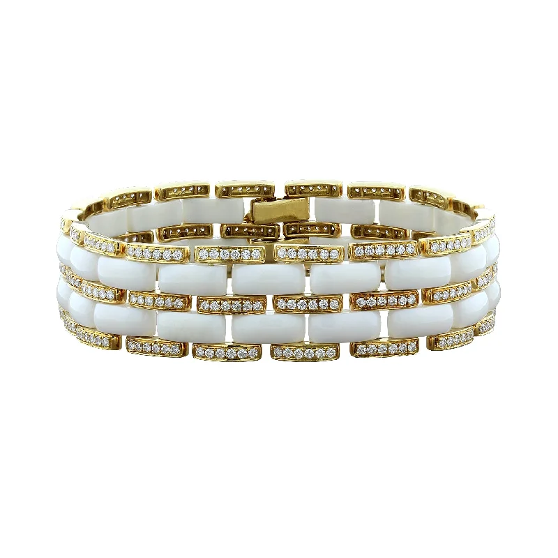 trendy bangles with gemstones for women-White Onyx Diamond Gold Bracelet