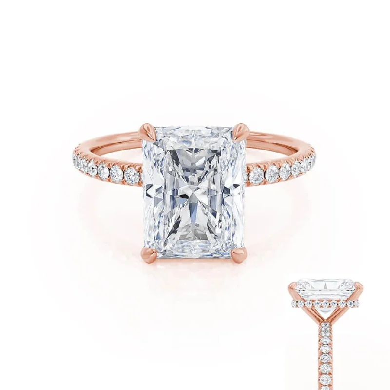 fancy diamond engagement rings for women-LIVELY - Radiant Lab Diamond 18k Rose Gold Micro Pavé Hidden Halo