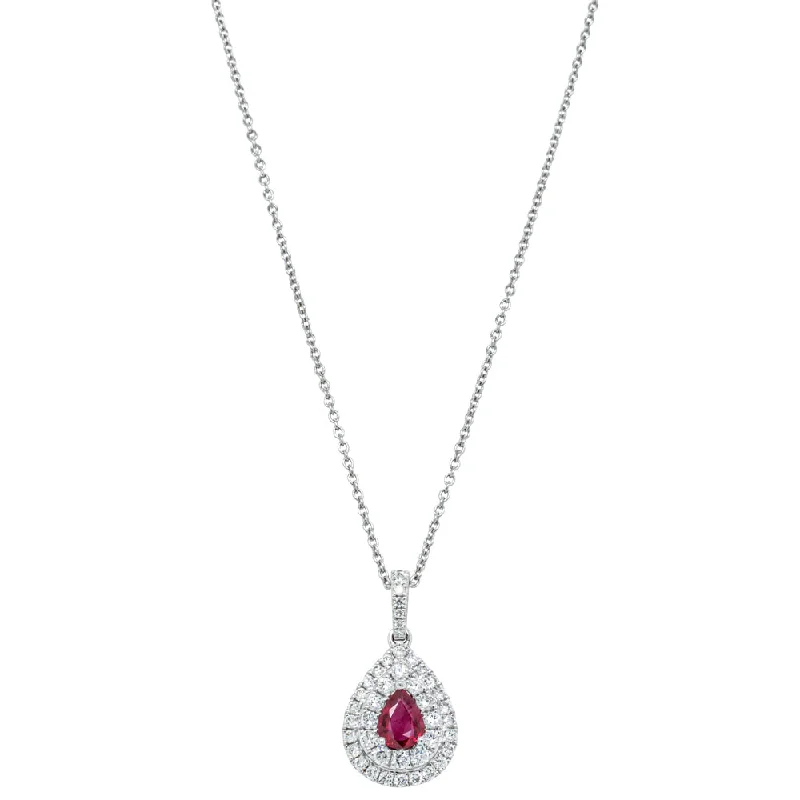 simple sterling silver necklaces for women-18ct White Gold .65ct Ruby & Diamond Pendant