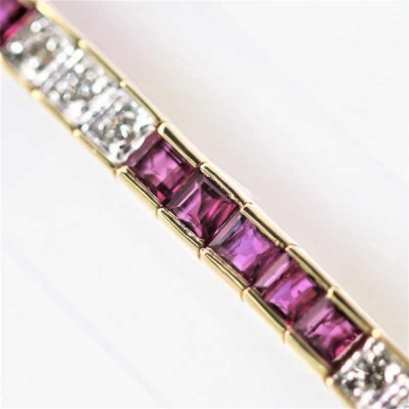 gold-plated bangles for women-Ruby Diamond Gold Line Tennis Bracelet