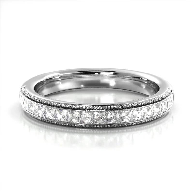 luxury gemstone rings for women-0.47 ct. Princess Diamond Milgrain Accent Wedding Band