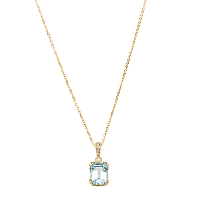 crystal necklaces for women-18ct Yellow Gold 2.44ct Aquamarine & Diamond Romanov Pendant