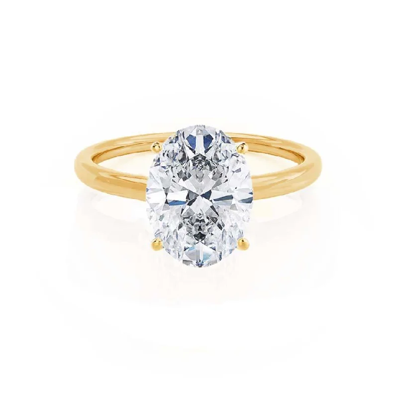 pear-cut engagement rings for women-LULU - Oval Diamond Petite Solitaire 18k Yellow Gold Engagement Ring