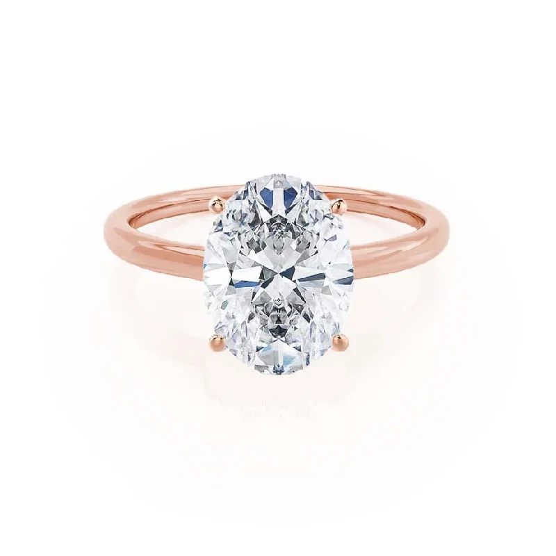 romantic engagement rings with diamonds for women-LULU - Oval Diamond Petite Solitaire 18k Rose Gold Engagement Ring