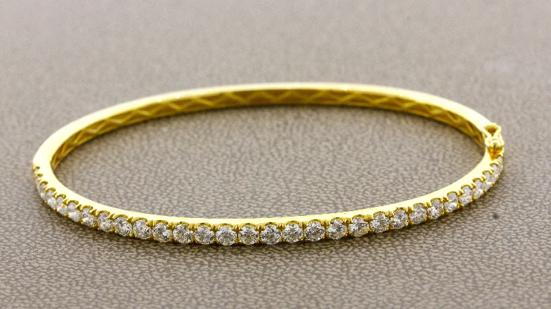 boho bangles for women-Diamond Half-Eternity Gold Bangle Bracelet