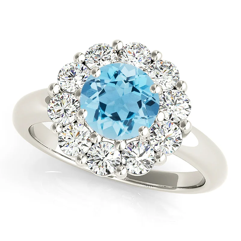 luxurious wedding rings for women-1.75 ct. Genuine Aquamarine Ring With Halo And Solid Gold Shank