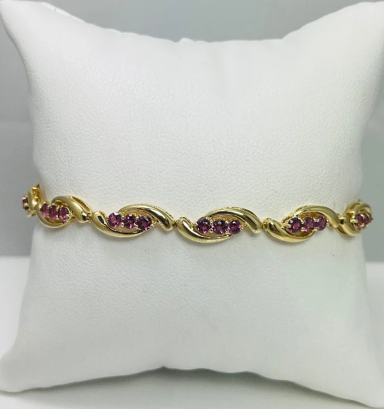 gold-plated bangles for women-New! 7.25" Flirty 14k Yellow Gold Purple Gemstone Tennis Bracelet