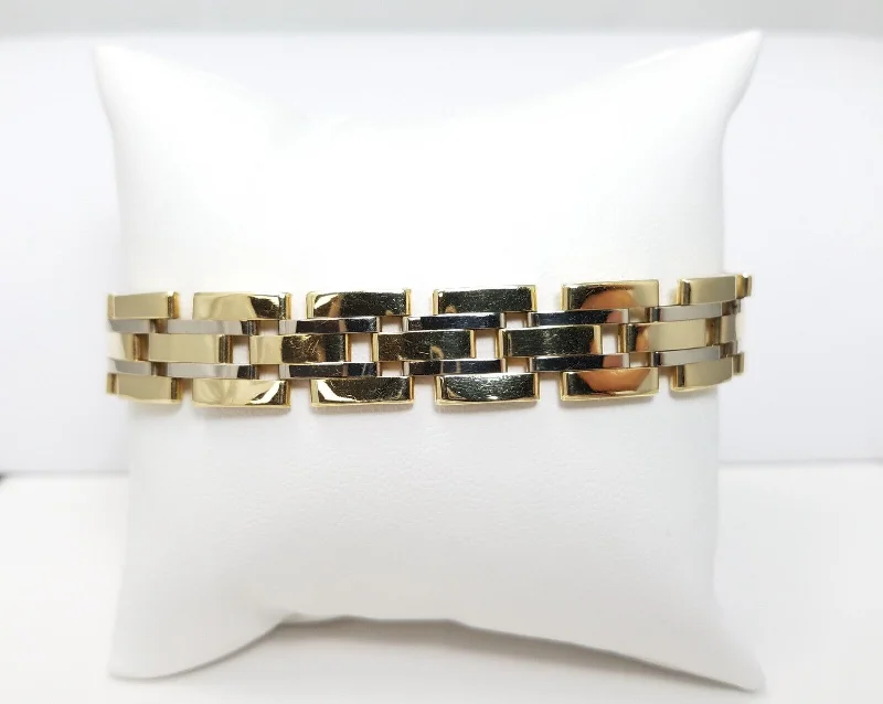 luxury bangles for women-Handsome 8.5" Two Tone Gold Men's Bracelet