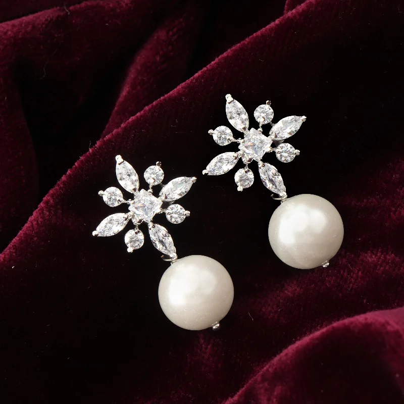 vintage-inspired earrings for women-Nipura Zircon Pearl Viola Earrings