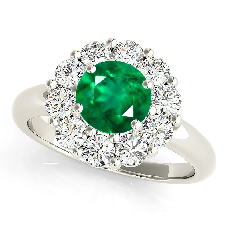 affordable rings for women-1.75 ct. Genuine Emerald Solitaire Halo Ring With Side Diamonds