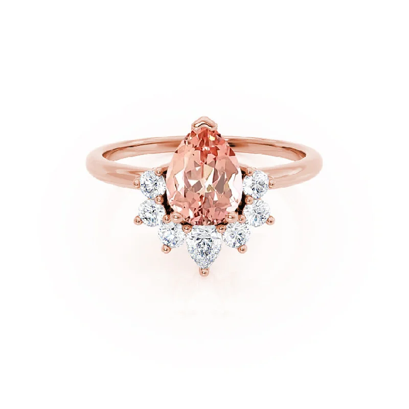 unique engagement rings for women-BALLET - Chatham® Pear Champagne Sapphire & Diamond Half Halo Tiara Ring 18k Rose Gold