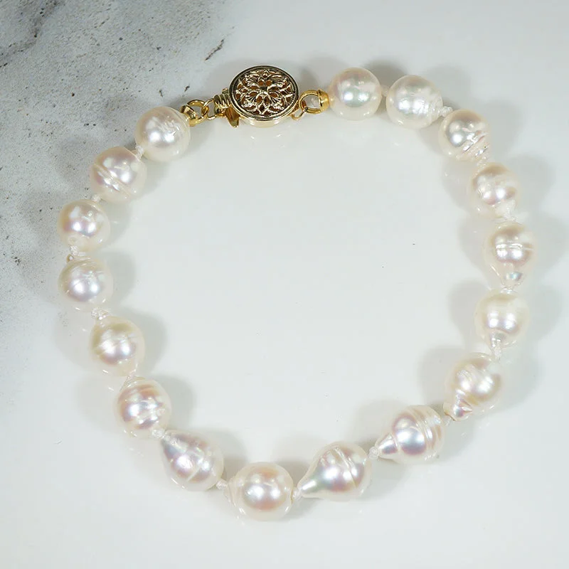 wedding bracelets for women-Baroque Cultured Pearl Bracelet with Gold Filled Clasp