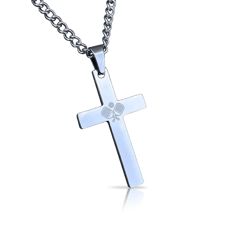 romantic pendant necklaces for women-Pickleball Cross Pendant With Chain Necklace - Stainless Steel