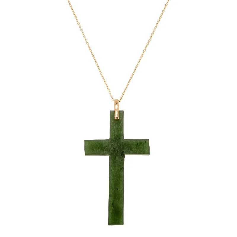 luxurious necklaces for women-Vintage 9ct Rose Gold Greenstone Cross Pendant