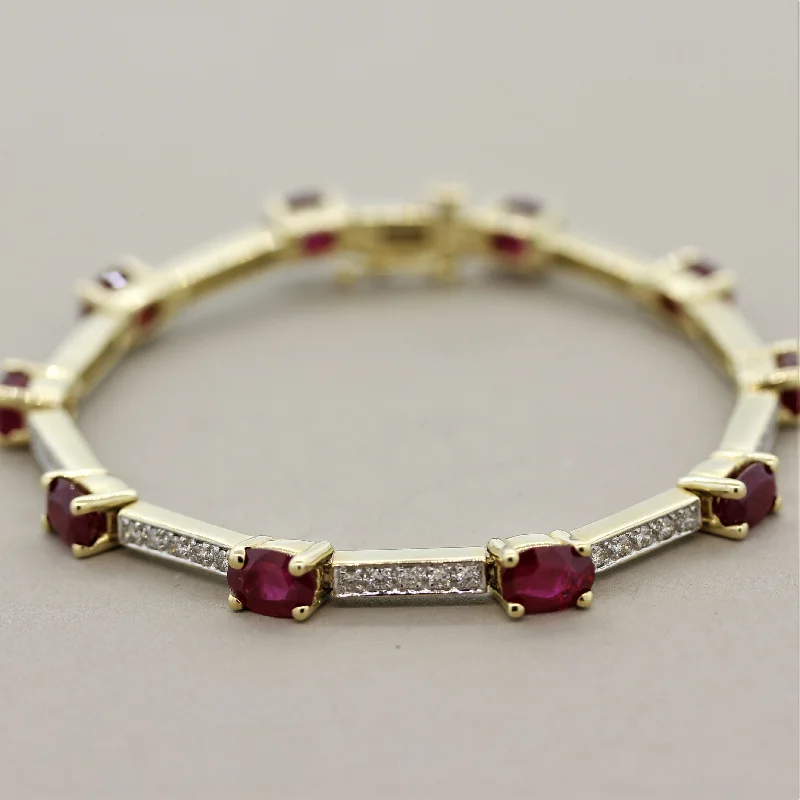 silver bangles for wedding-Ruby Diamond Gold Tennis Bracelet