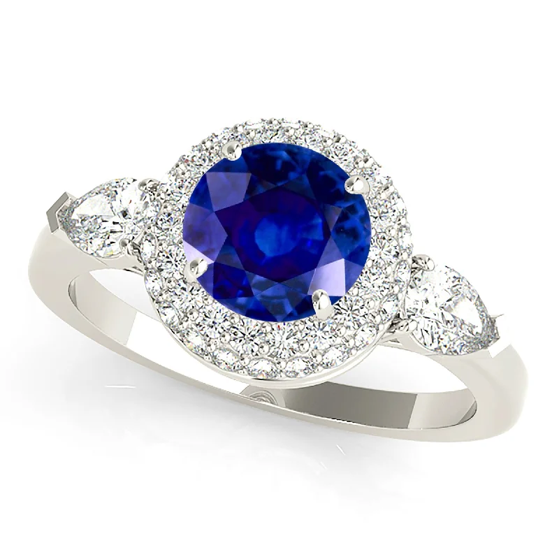 contemporary rings for women-1.35 ct. Genuine Blue Sapphire Pave Set Halo Ring