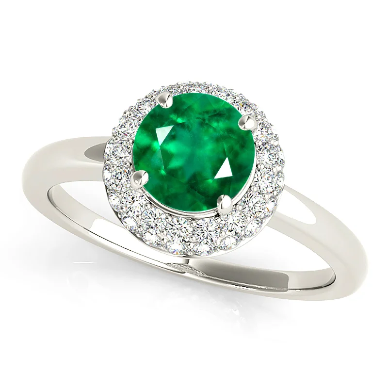 sapphire rings for women-1.15 ct. Genuine Emerald Ring with 3D Halo And Solitaire Shank