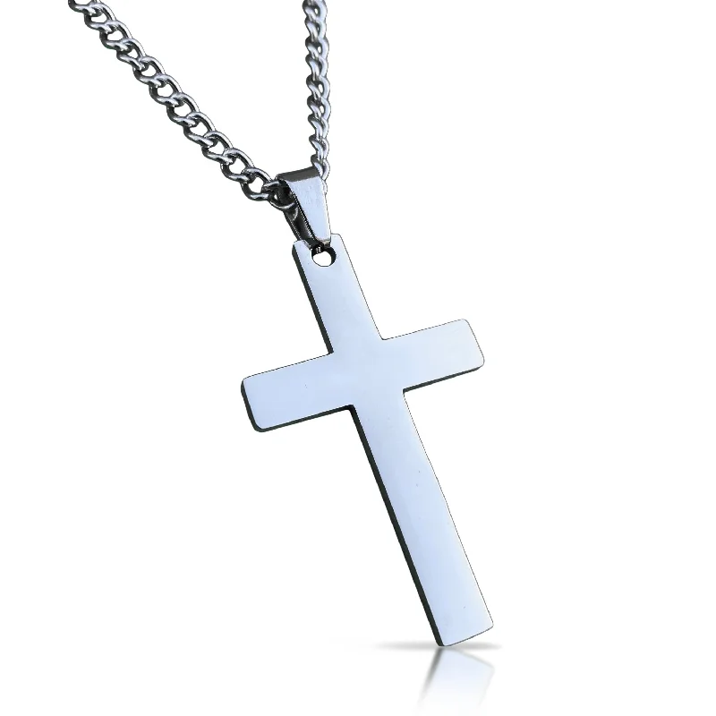 birthday necklaces for women-Cross Pendant With Chain Necklace - Stainless Steel