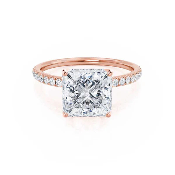 cushion-cut diamond engagement rings for women-MACY - Princess Lab Diamond 18k Rose Gold Petite Solitaire