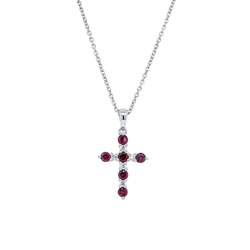 elegant drop necklaces for women-18ct White Gold Ruby & Diamond Cross Pendant