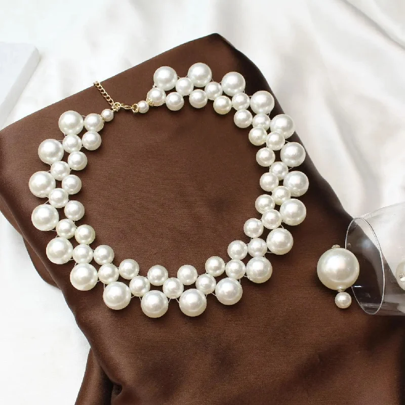 wedding day necklaces for women-TFC Bold Pearl Collar Gold Plated Necklace