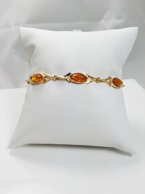 fashion bangles for women-Vintage 6.5" 14k Solid Yellow Gold Amber Bracelet