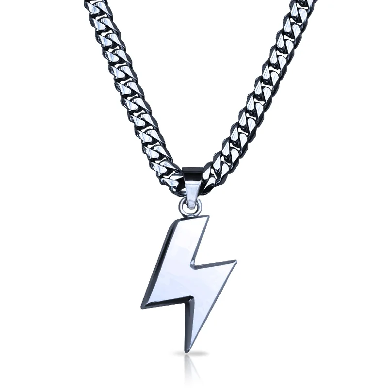 affordable necklaces for women-Pro Lightning Bolt Pendant With 6mm Cuban Link Chain Necklace - Stainless Steel