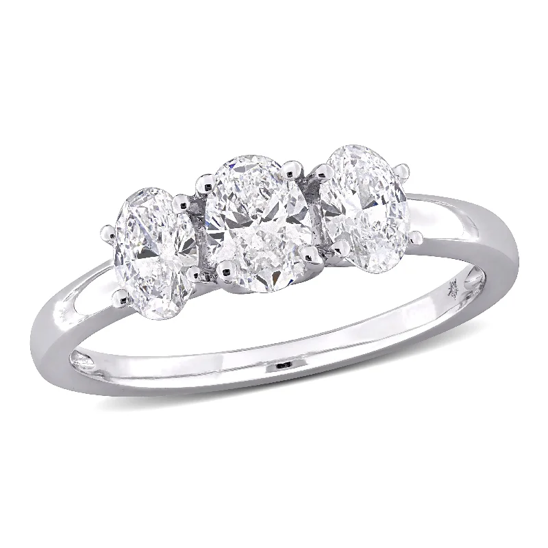 romantic engagement rings with diamonds for women-Created Forever 1ct TW Oval Lab-Grown Diamond 3-stone Engagement Ring in 14k White Gold