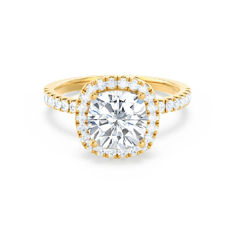 platinum engagement rings for women-CASEADA - Cushion Lab Diamond 18k Yellow Gold Halo