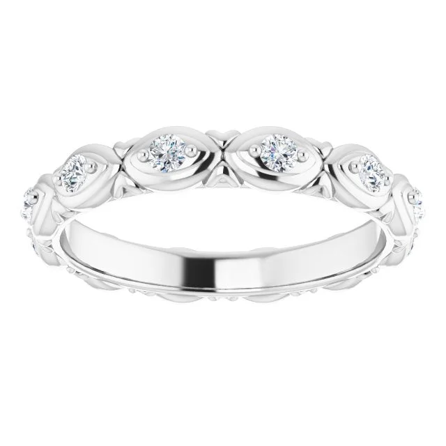 fashion rings for women-0.36 ct. Round Diamond Floral Design Eternity Band