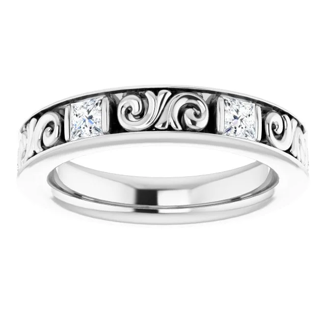 simple rings for women-1.08 ct. Princess Diamond Eternity Band Vintage Inspired Ring