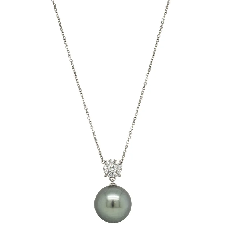 nature-inspired necklaces for women-18ct White Gold 13.6mm Black Pearl & Diamond Galaxy Necklace