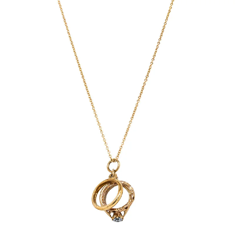 trendy necklaces for women-Deja Vu 9ct Yellow Gold Bridal Rings Necklace