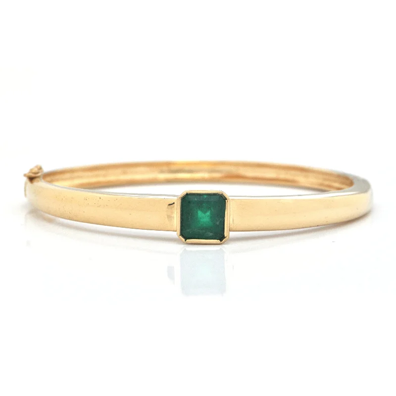 art deco bangles for women-3.05ct Emerald 15K Yellow Gold Bangle Bracelet C.1970