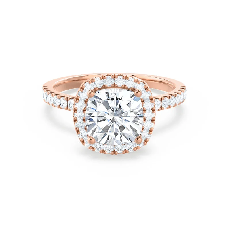 square-cut engagement rings for women-CASEADA - Cushion Moissanite & Diamond 18k Rose Gold Halo Ring