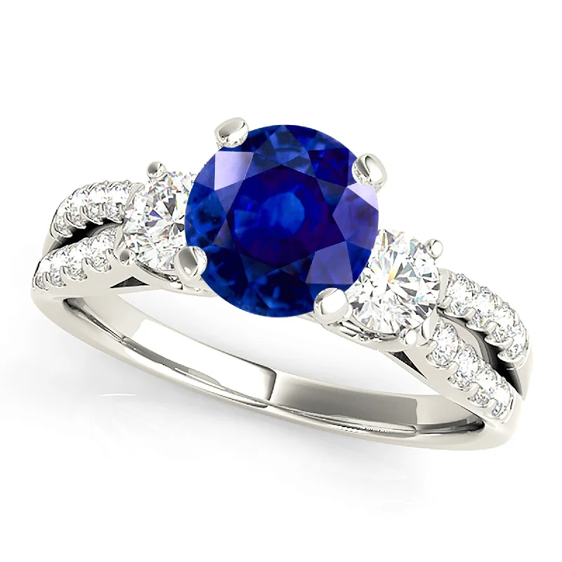 sterling silver rings for women-2.40 ct. Genuine Blue Sapphire Three Stone Ring