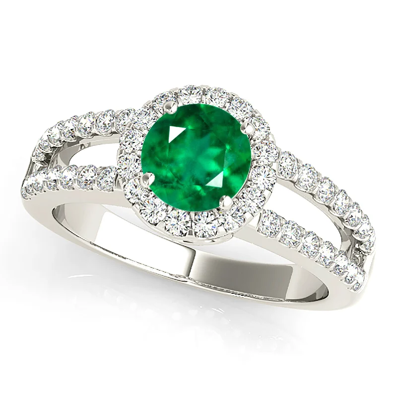 large statement rings for women-1.70 ct. Genuine Emerald Ring with Halo, Wide Split Diamond Band