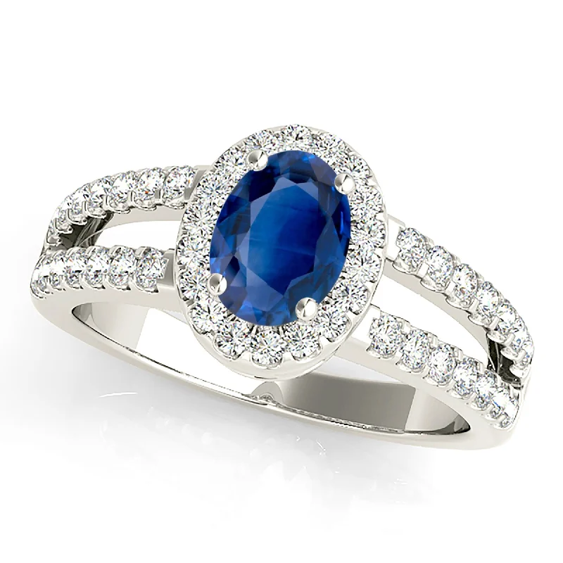 sapphire engagement rings for women-2.10 ct. Genuine Blue Oval Sapphire Ring Halo Style