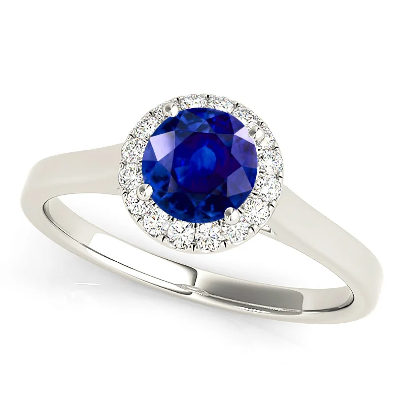 diamond rings for women-1.35 ct. Genuine Blue Sapphire Halo Solitaire Ring