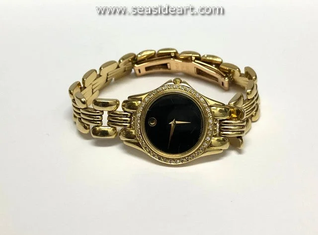 statement bracelets for women-Ladies 14K Yellow Gold Movado Wrist Watch