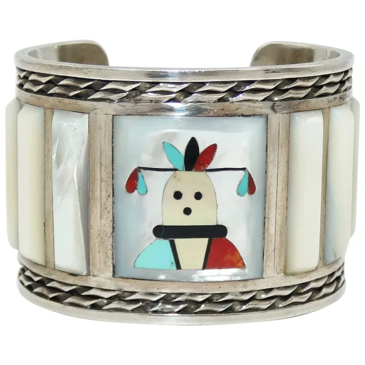 stylish silver bangles for women-Native American Zuni Sterling Silver Cuff Bracelet