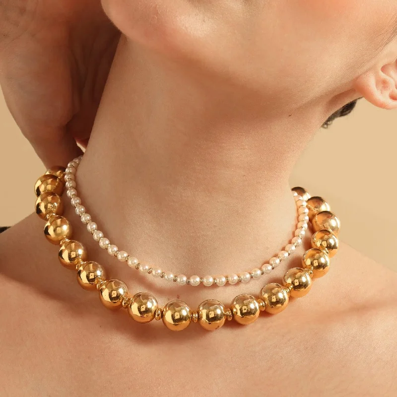 luxury gemstone necklaces for women-TFC Bold and Gold Beads and Pearl Layered Necklace