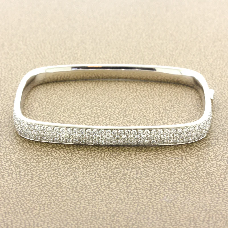 silver bangles for women-Modern Diamond Pave 18K White Gold Bangle Bracelet