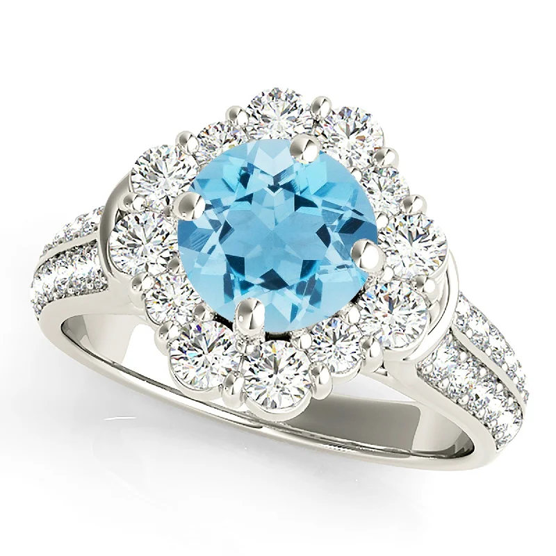 fashion-forward rings for women-1.75 ct. Genuine Aquamarine Ring With Fancy Halo